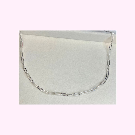 Small Silver Flat Paperclip Necklace