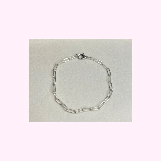 Silver Small Flat Paperclip Bracelet